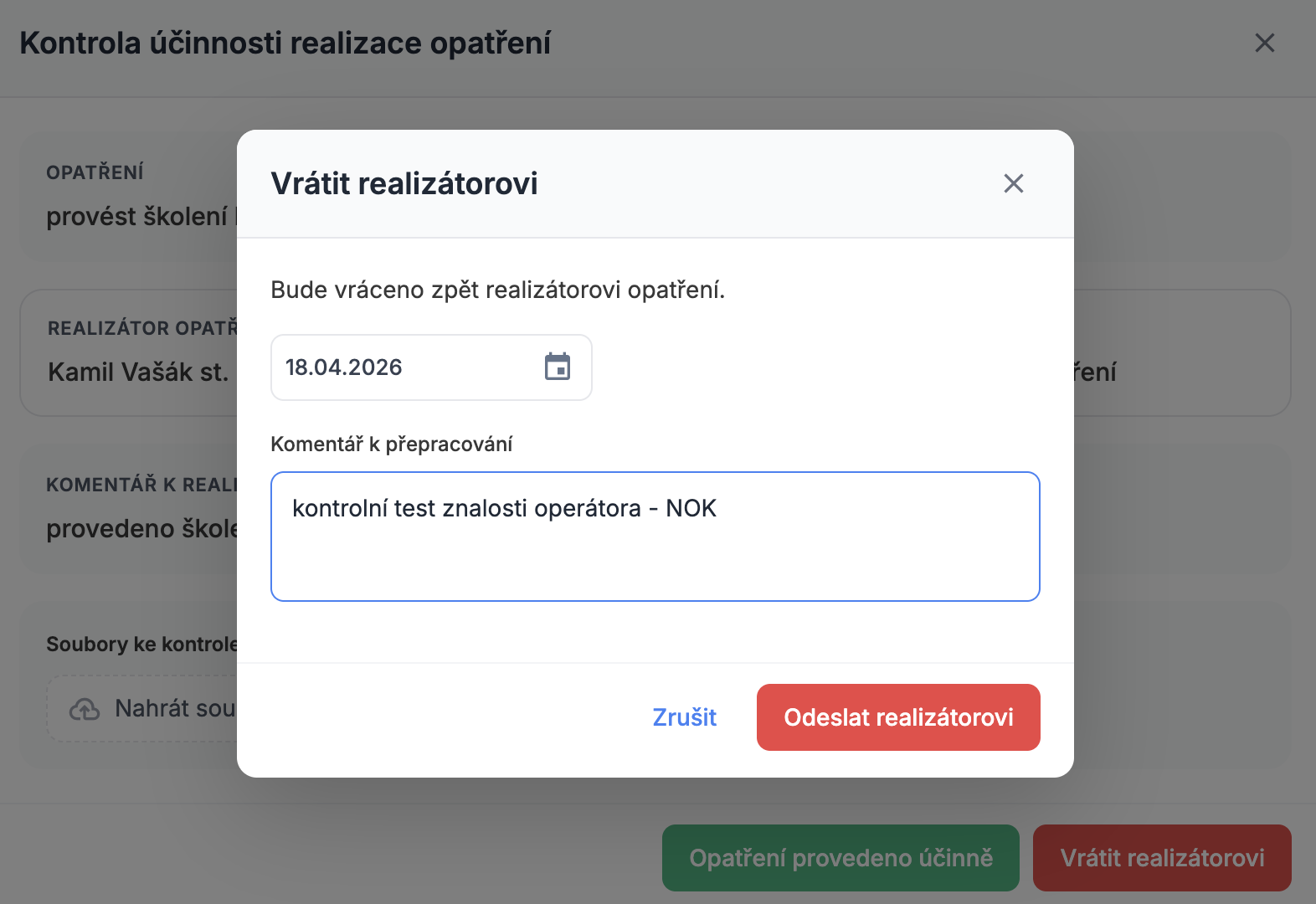 iDomino - Vrácení opatření k realizaci