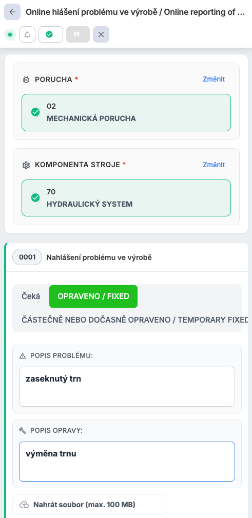 iDomino - Záznam řešení závady
