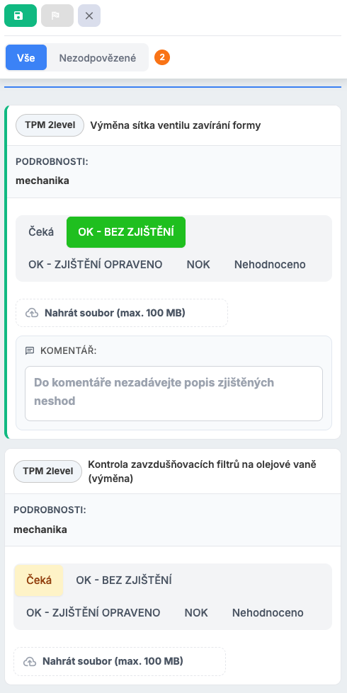 iDomino - Pravidelná kontrola stroje